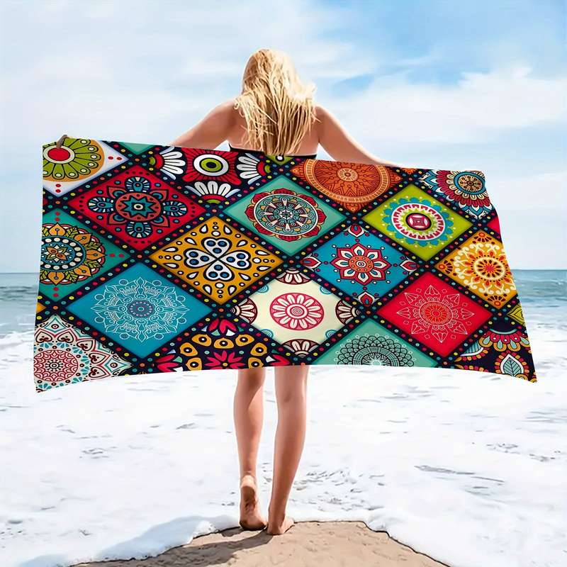Bohemian Floral Quick Dry Beach Towel - Super Absorbent Microfiber, Lightweight And Soft, Perfect Fo