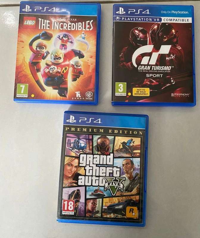 PS4 Games Bundle: Grand Theft Auto, The Incredibles & GT Gran Turismo (good condition)