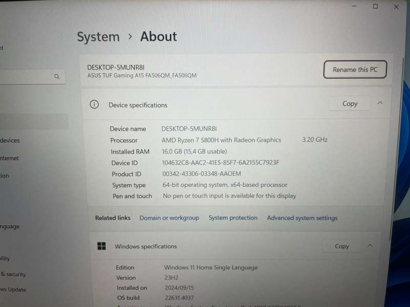 Asus TUF Gaming Laptop Ryzen 7 RTX3060