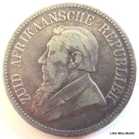 An 1895  ZAR Kruger 2 1/2 Shilling. ,925 silver