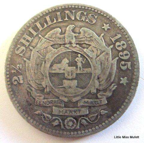 An 1895  ZAR Kruger 2 1/2 Shilling. ,925 silver