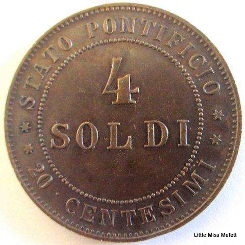 4 Soldi / 20 Centesimi - Pius IX 1868 --Papal states