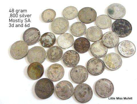 A lot of scrap silver coins mostly Union of South Africa--Total 65 Gram