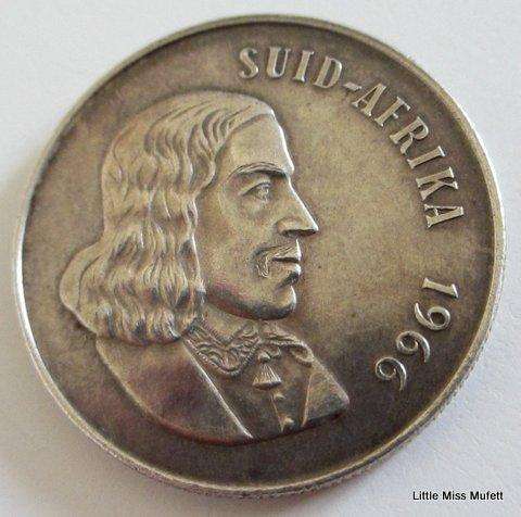 Two 1966 South African one Rand coins---Africans and English---,800 Silver 15 Gram