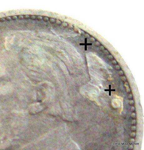 An 1892 ZAR Kruger 3d. Looks like an error happened on this coin during minting.