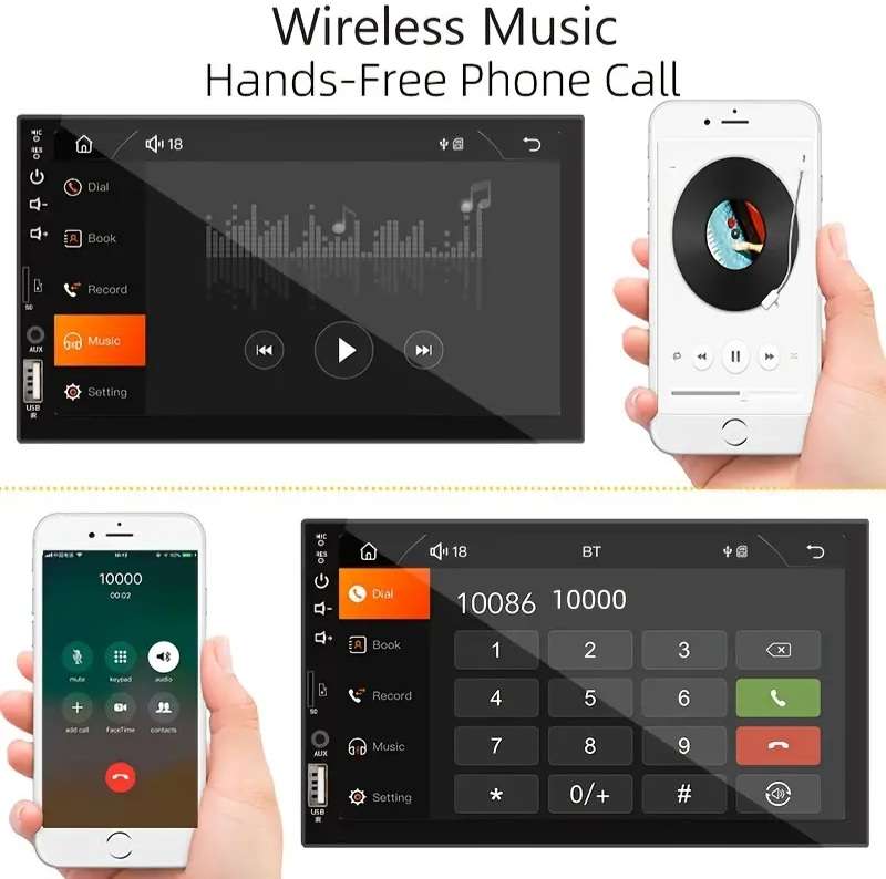 7 Inch HD Touch Screen Car Multimedia Player, Single DIN, Wired CarPlay & Android Auto