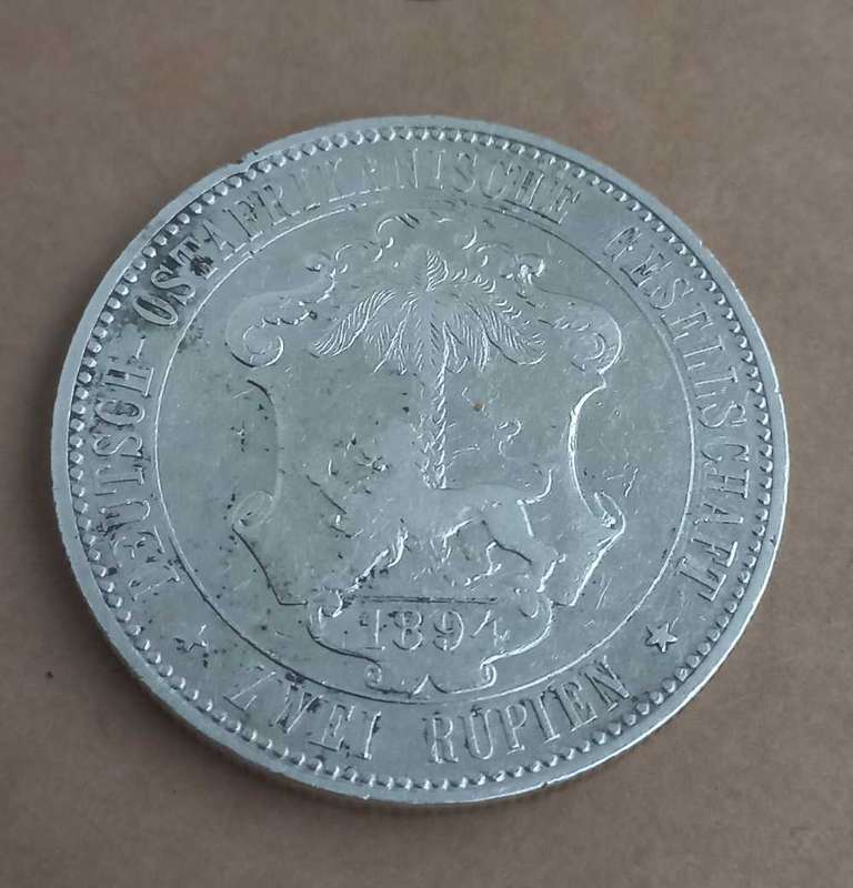 ***Very rare***1894 German East Africa 2 Rupies. Mintage only 18 000