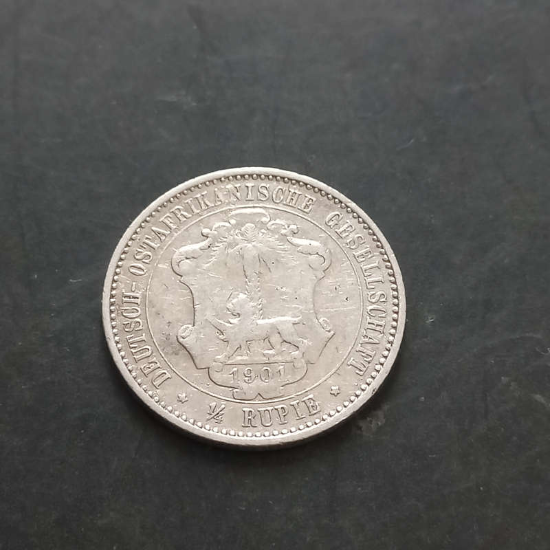 1901 German East Africa 1/4 Rupie. Obverse side scratched