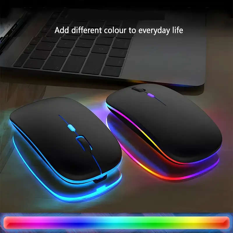 Bluetooth & 2.4G Wireless RGB Mouse, Dual Mode Rechargeable Optical Mouse, Ergonomic Design