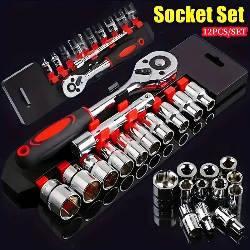 12 pcs wrench set, steel mechanical tool, 1/4 inch drive, two-way manual hand tool combination