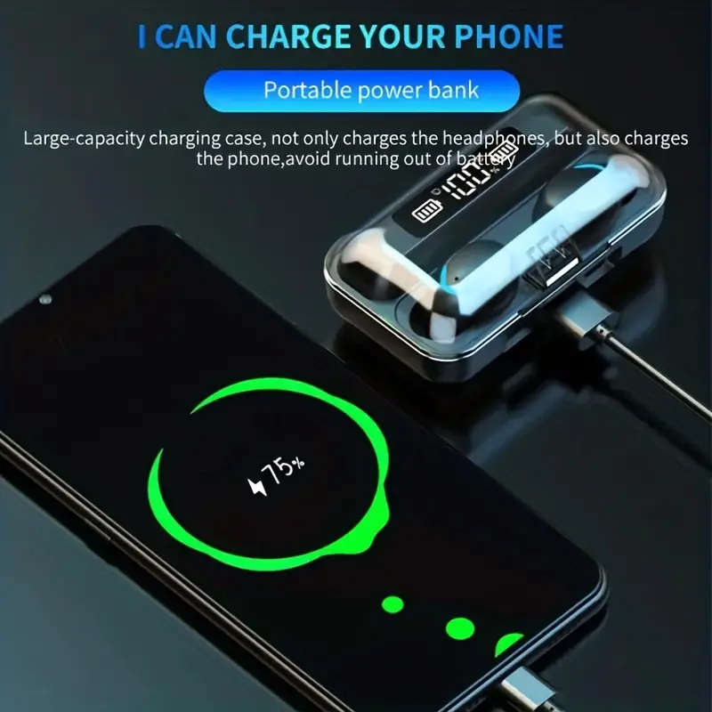 Wireless Earbuds With Power Bank. For Android, iOS, Windows & Mac OS.