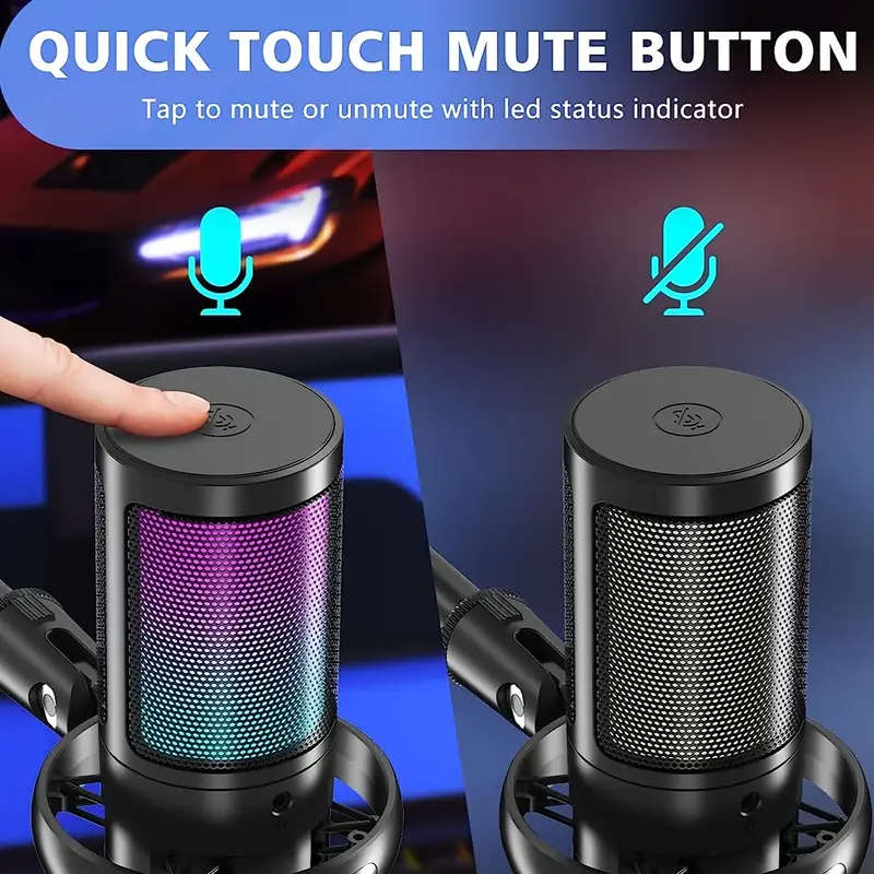 USB Microphone For PC, Gaming Mic For PS4/PS5/Mac/Phone, Condenser Microphone With Touch Mute