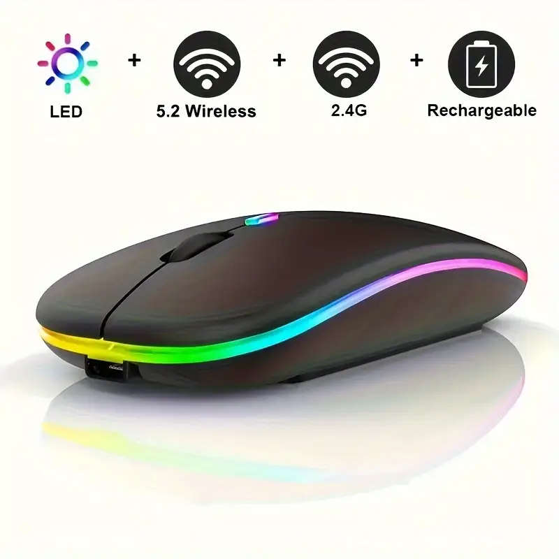 Bluetooth & 2.4G Wireless RGB Mouse, Dual Mode Rechargeable Optical Mouse, Ergonomic Design