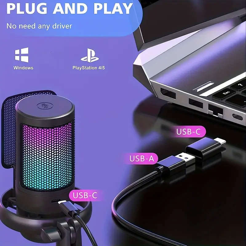USB Microphone For PC, Gaming Mic For PS4/PS5/Mac/Phone, Condenser Microphone With Touch Mute