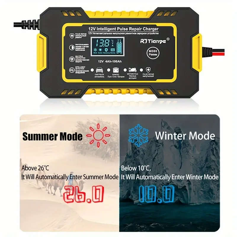 Battery Charger for Cars, Motorcycles, Trucks, ATVs & Boats 12V 6A Smart Pulse Repair Charger