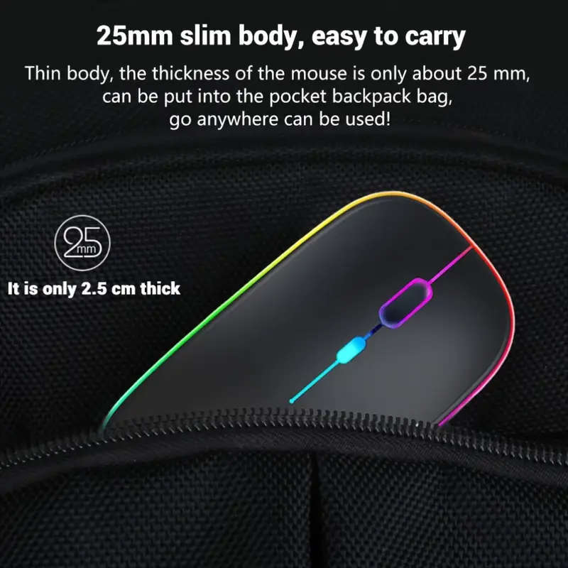 Bluetooth & 2.4G Wireless RGB Mouse, Dual Mode Rechargeable Optical Mouse, Ergonomic Design