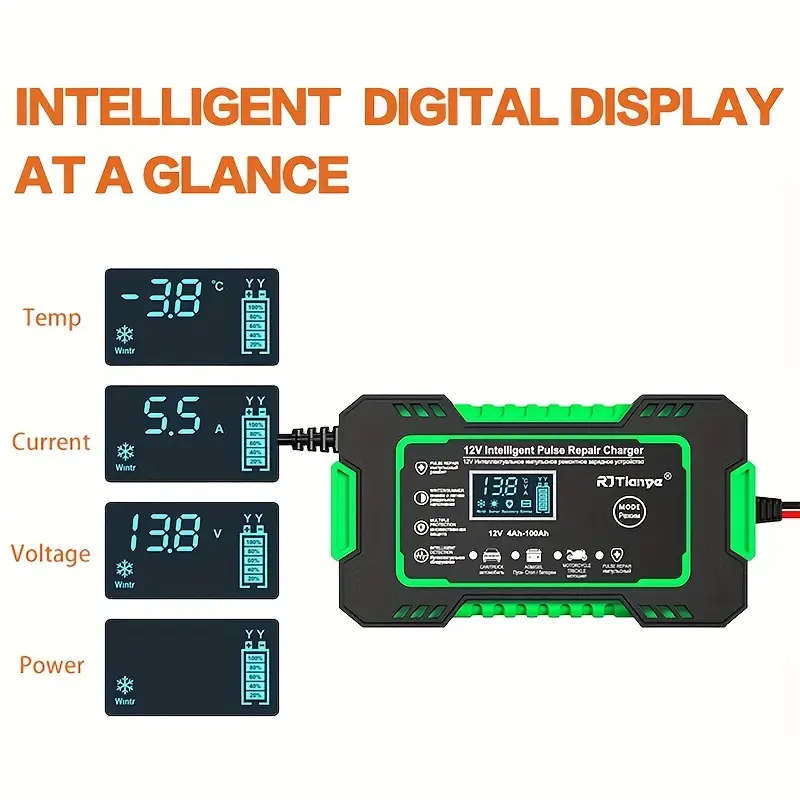 Battery Charger for Cars, Motorcycles, Trucks, ATVs & Boats 12V 6A Smart Pulse Repair Charger
