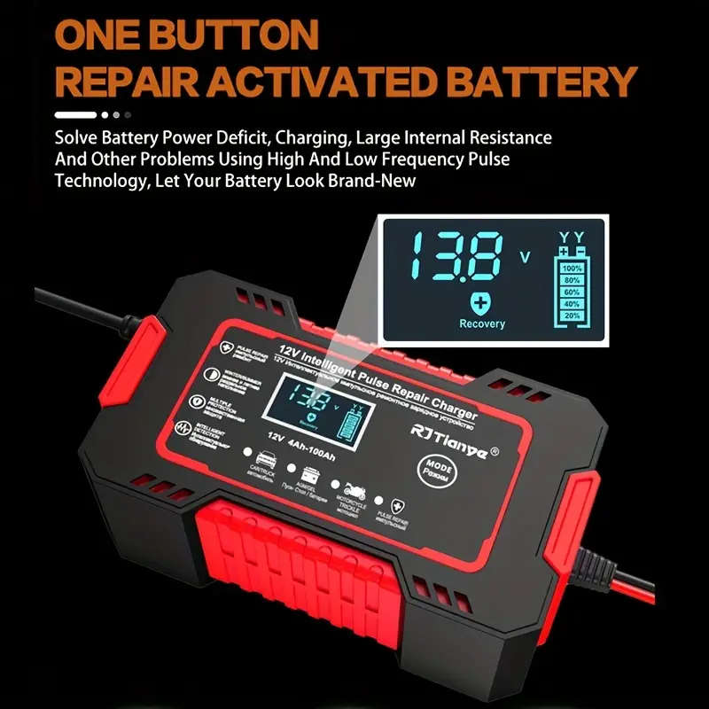 Battery Charger for Cars, Motorcycles, Trucks, ATVs & Boats 12V 6A Smart Pulse Repair Charger