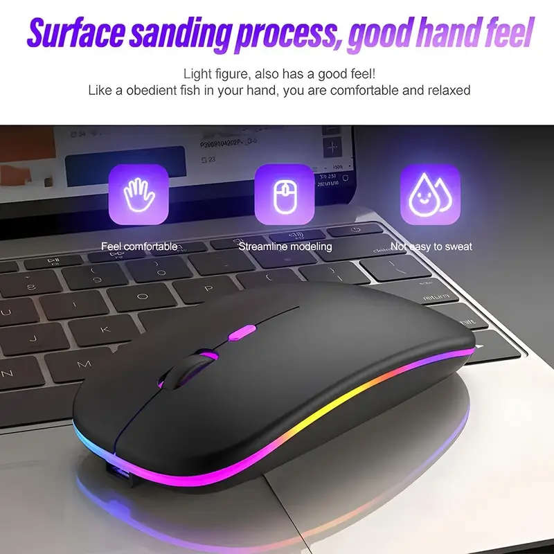 Bluetooth & 2.4G Wireless RGB Mouse, Dual Mode Rechargeable Optical Mouse, Ergonomic Design