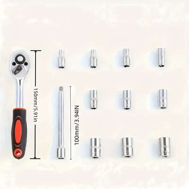 12 pcs wrench set, steel mechanical tool, 1/4 inch drive, two-way manual hand tool combination