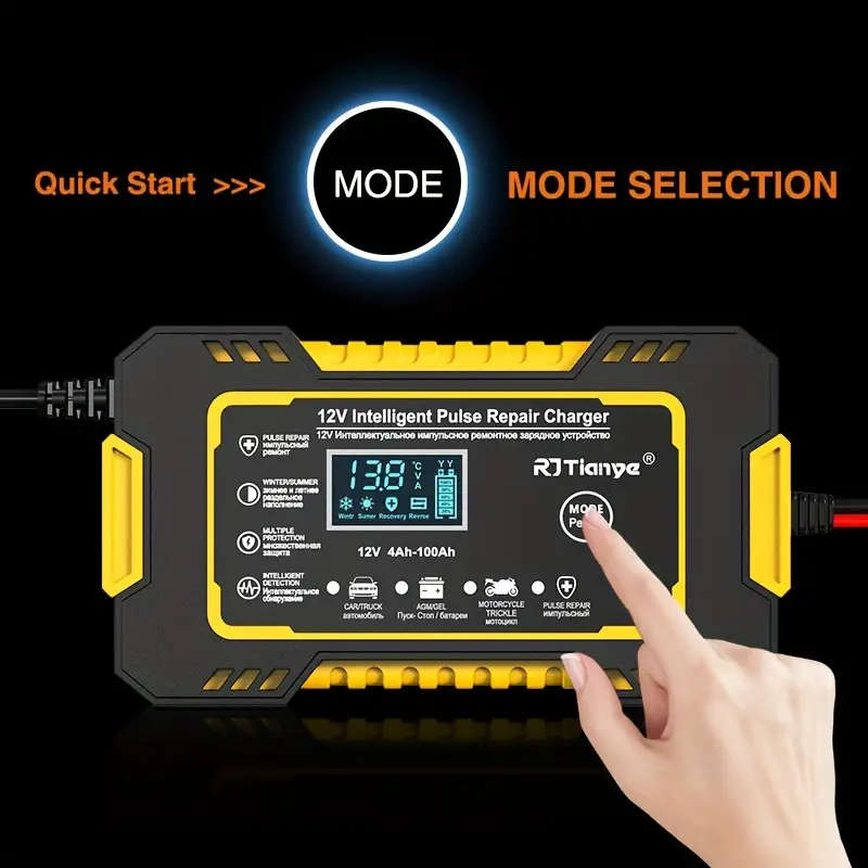 Battery Charger for Cars, Motorcycles, Trucks, ATVs & Boats 12V 6A Smart Pulse Repair Charger