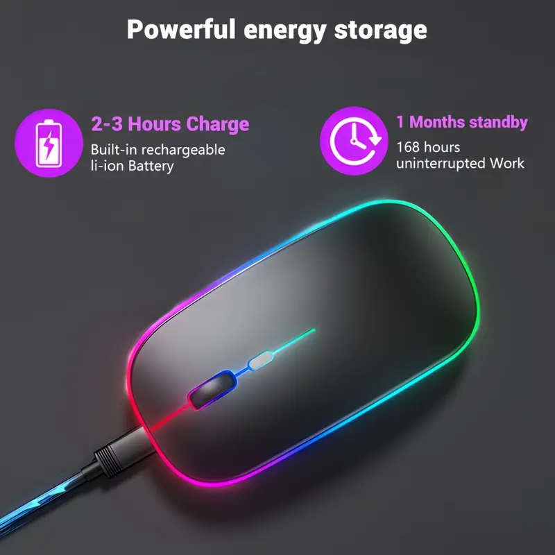 Bluetooth & 2.4G Wireless RGB Mouse, Dual Mode Rechargeable Optical Mouse, Ergonomic Design
