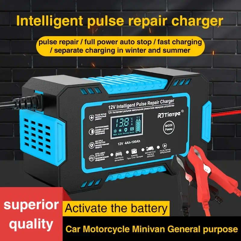 Battery Charger for Cars, Motorcycles, Trucks, ATVs & Boats 12V 6A Smart Pulse Repair Charger