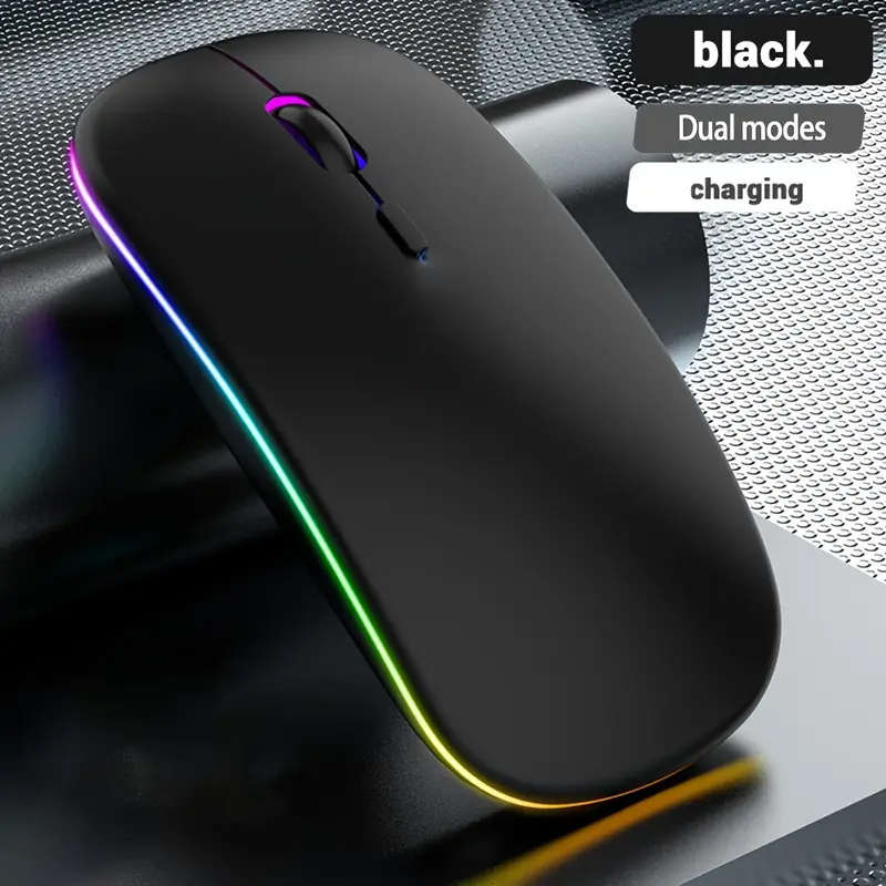 Bluetooth & 2.4G Wireless RGB Mouse, Dual Mode Rechargeable Optical Mouse, Ergonomic Design