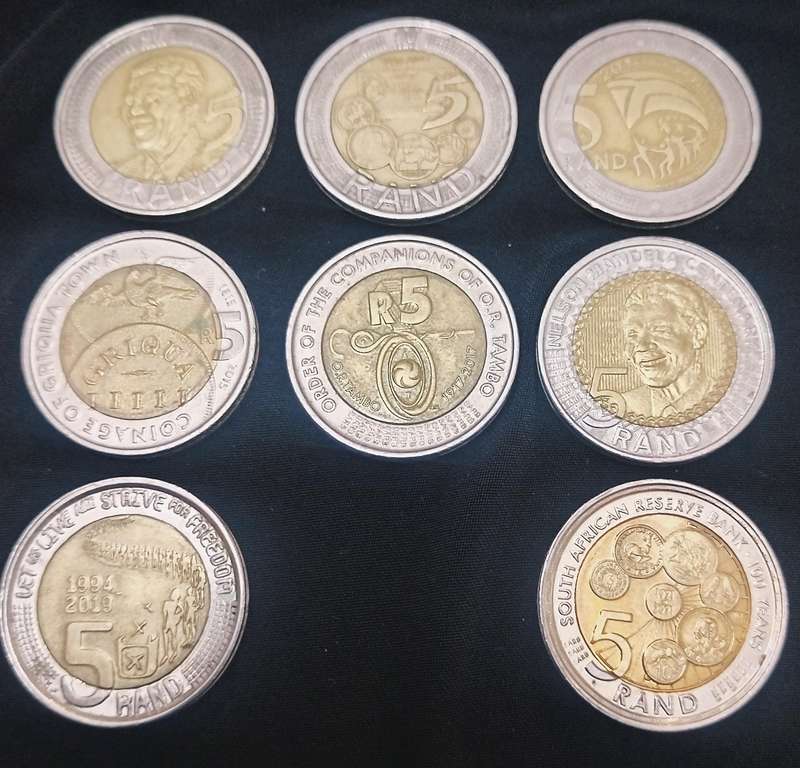 A lot of commemorative R5 coins. Includes a '94 presidential inauguration coin