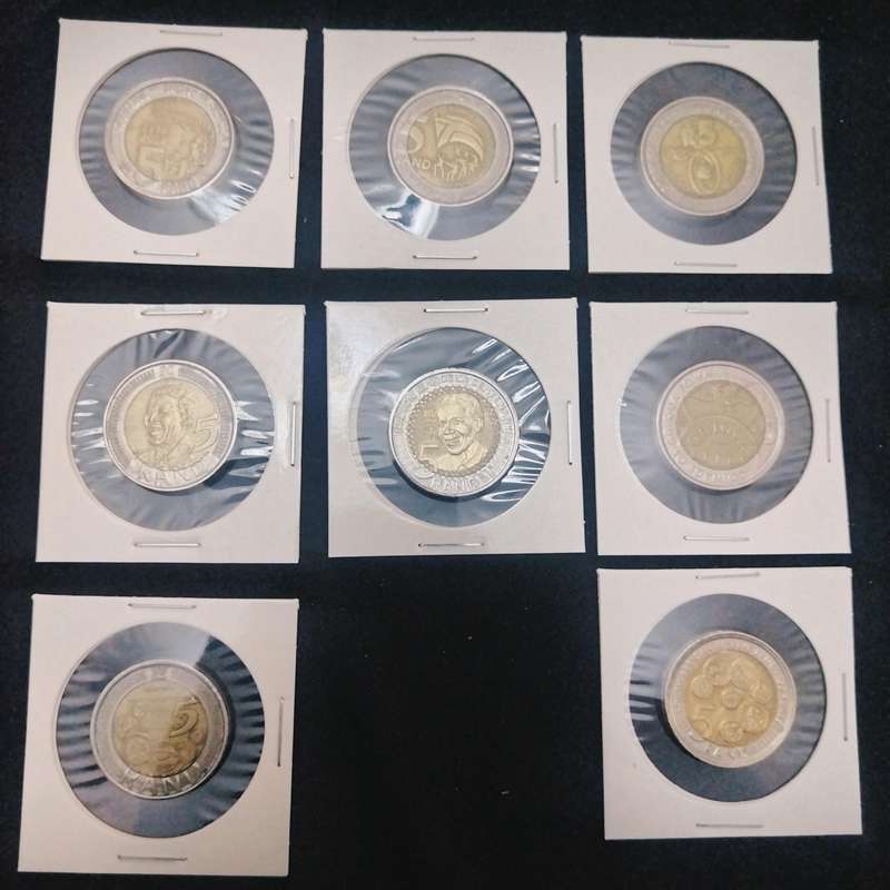 A lot of commemorative R5 coins. Includes a '94 presidential inauguration coin