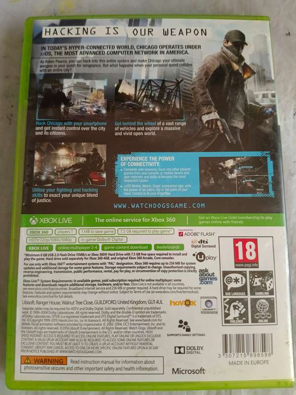1 x xbox 360 game watch dogs