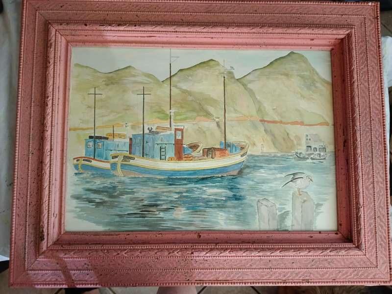 1 x painting with 2 fishing boats on sea
