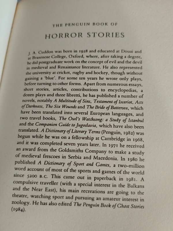 1 x book The Penquin Book Of Horror Stories by J A Cuddon