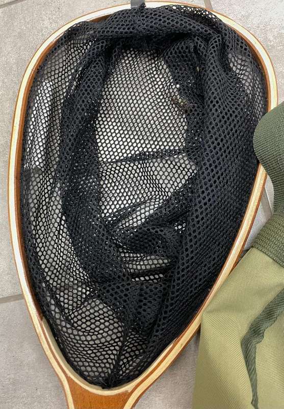 Flyfishing : Snowbee Fishing Bag plus Xplorer wooden net and box of flies. Great condition