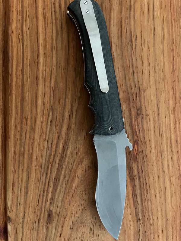 EDC Knife : Bench made MT Knives : Recurve folder African Hardwood :  every day carry knife