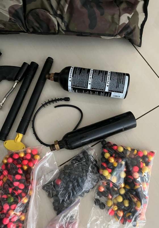 Paintball Job Lot : Bag hold all / Paintball gun / 2 x C02 cylinders / lots of bullets and other
