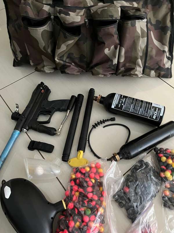 Paintball Job Lot : Bag hold all / Paintball gun / 2 x C02 cylinders / lots of bullets and other