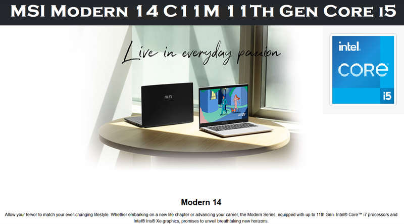 MSI Modern 14 C11M Intel Core i5-1155G7 @2.50GHz, 8GB Ram,  512GB SSD, 14.0" Full HD (1920x1080)