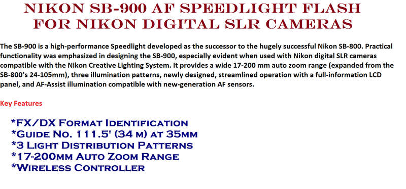 Nikon SB-900 AF Speedlight Flash for Nikon Digital SLR Cameras