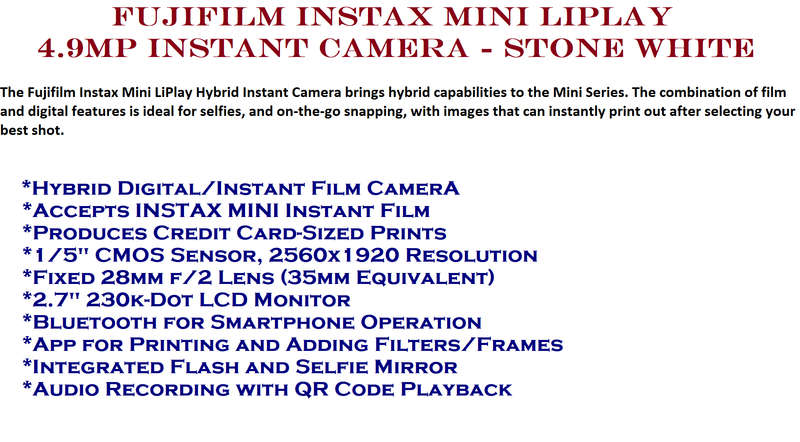 Fujifilm Instax Mini LiPlay 4.9MP Instant Camera - Stone White