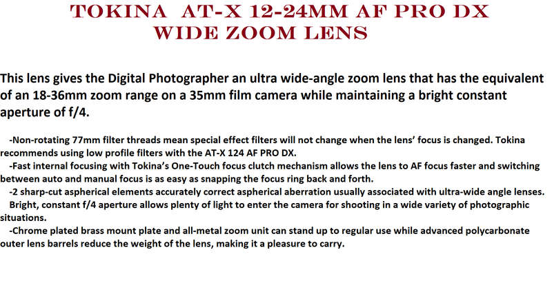 Tokina 12-24mm f/4 AT-X 124 AF Pro DX Lens Wide Zoom