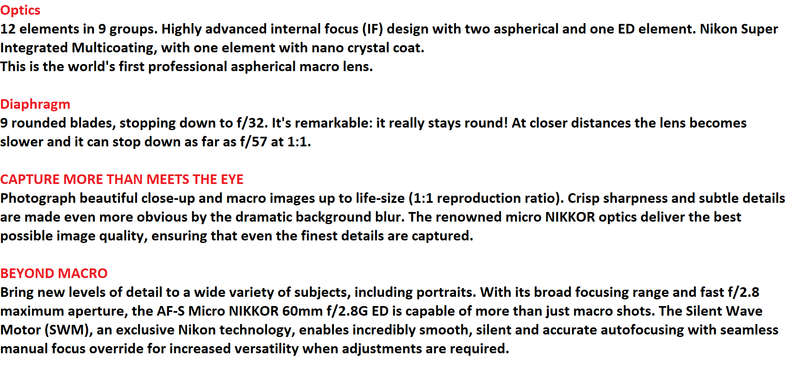 Nikon AF-S Micro-Nikkor 60mm F2.8G ED