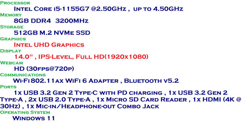 MSI Modern 14 C11M Intel Core i5-1155G7 @2.50GHz, 8GB Ram,  512GB SSD, 14.0" Full HD (1920x1080)