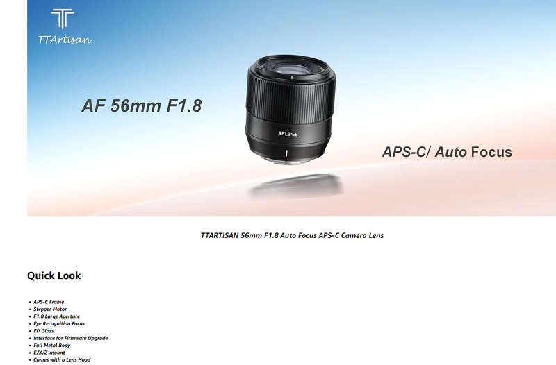TTArtisan APS-C AF 56mm f/1.8 Lens for Fujifilm X-Mount (Crop Sensor) (Black) BRAND NEW CONDITION