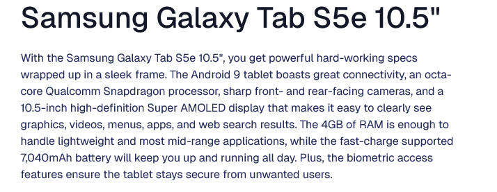 Samsung Galaxy Tab S5e 10.5" (T725) LTE & WiFi Tablet - Black