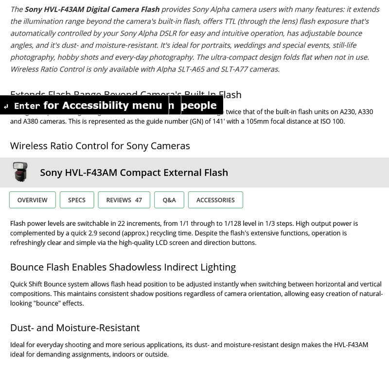 Sony HVL-F43AM Compact External Flash for Sony Alpha Cameras