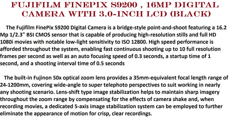 Fujifilm FinePix S9200 16MP Digital Camera with 3.0-Inch LCD (Black)