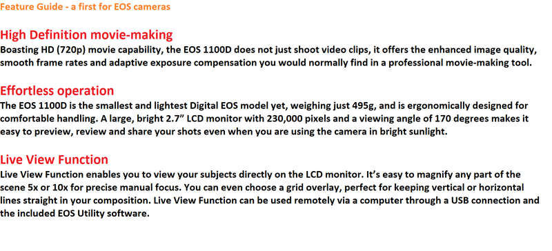 CANON EOS 1100D,12MP DSLR CAMERA WITH HD MOVIES, COMING WITH 18-55MM ZOOM LENS
