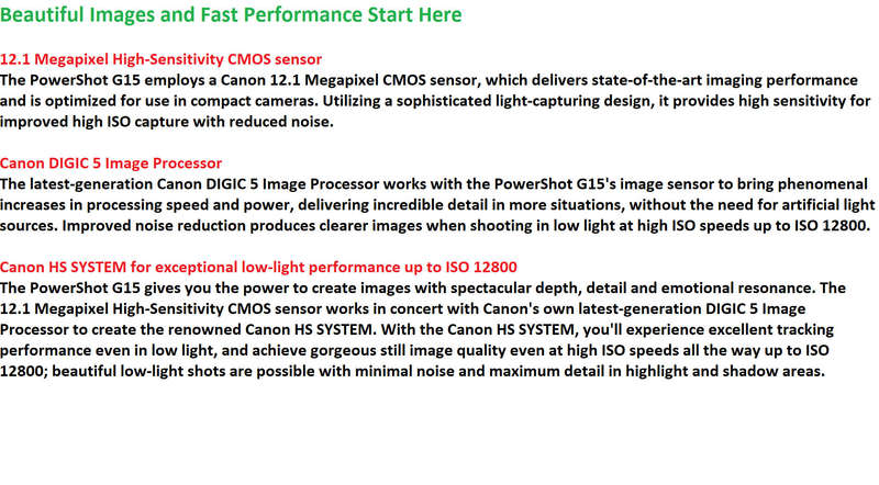 Canon PowerShot G15 12MP Digital Camera with 3-Inch LCD