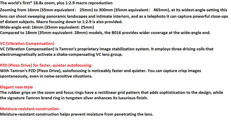 Tamron 16-300mm f/3.5-6.3 Di II VC PZD MACRO Lens for Nikon Digital SLR Cameras